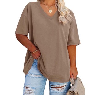 2024 Summer Women's V-Neck T-Shirt Pullover Dotted V-Neck Short Sleeve T-Shirt