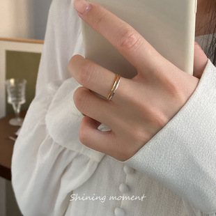 Nalan S925 Sterling Silver Fresh and Sweet Ins Style Niche Design Simple Facet Long Square Pattern Ring R02449