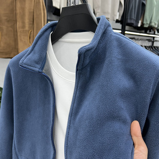 Explosive Austrian Grain Fleece Sweater Men's Vertical Collar Zipper Cardigan Jacket Autumn and Winter Men's Thickened Warm Polar Fleece Jacket