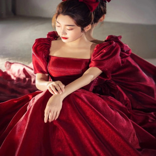 French Bride Toast Dress Women's Summer 2023 New Arrival Wine Red Dogsome Atmospheric Engagement Long Sleeve Dress for Pregnant Women