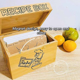 Bamboo wood storage box kitchen recipe box with mobile phone tablet computer postcard card clip slot storage wooden box wholesale