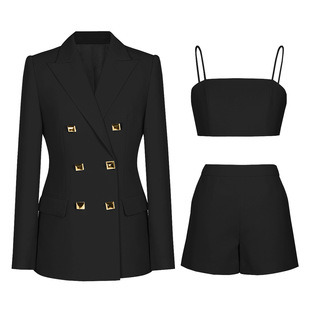 in stock 24 Spring and Autumn New high quality Temperament Commuter Fashion Professional Women's Suit Sling Shorts Three-piece Set