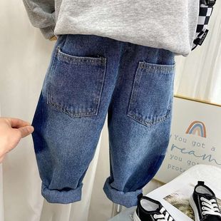 Children's New Jeans Stylish All-match Fake Ripped Jeans Boys and Girls Spring and Spring Loose Dad Trendy Cool Pants