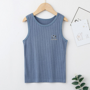 24 summer thin children's sleeveless vest T-shirt boys and girls breathable baby I-shaped vertical bar letter bottoming top