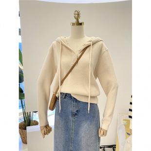2025 New Style Outfit Autumn and Winter Lazy Style Solid Color Loose Knitted Hooded Versatile Sweater Jacket Casual