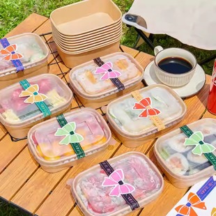 Disposable Rectangular Kraft Paper Lunch Box Paper Bowl Thickeneded Microwaveable Environmentally Friendly Salad Picnic Box Fried Rice Packaging Box