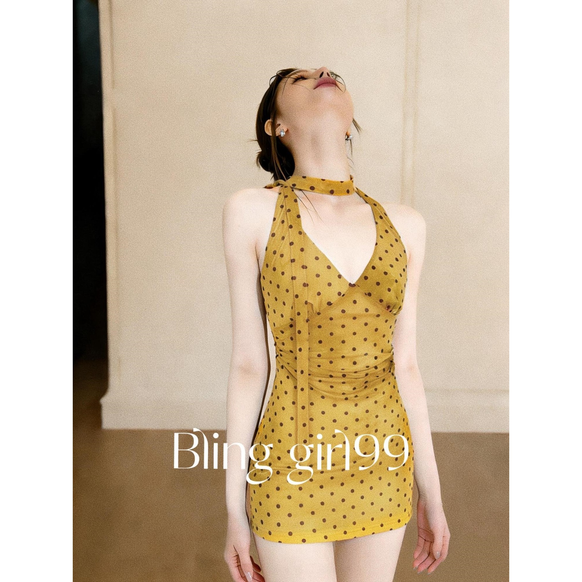 【Green Grape Jasmine】Floral Strap Slimming V-Neck Beach Dress Women's Fresh French Resort Style Swimsuit