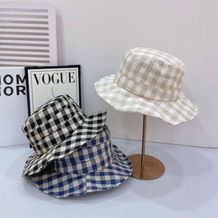 Wholesale new fisherman hat cotton black and white plaid Japanese versatile sunshade basin hat spring and summer hat women's sun hat