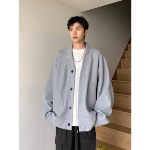 2024 Autumn Cardigan Sweater Men's Korean Style Lazy Style Loose Top Easiest for Match Ins Trendy Casual Sweater Tops