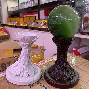Factory wholesale feather carved resin base ornaments crystal ball original stone jade base home crafts