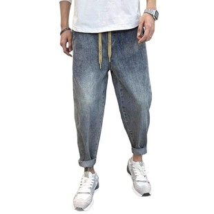 2025 Spring and Summer Pants Men's Jeans Loose Harem Pants Loose Loose Waist Radish Pants Wide Leg Cropped Skinny Pants