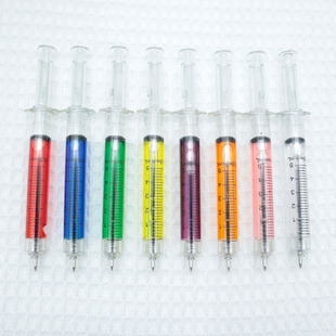 in stock syringe syringe ball-point pen plastic transparent simulation syringe modeling pen vaccine injection pen can print logo