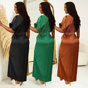 C7103 Cross-border AliExpress Amazon Independent Station European and American Fashion Women's Short Sleeve Belt dress New