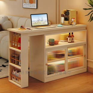 Solid Wood Bar Table Household Wine Cabinet Partition Living Room Modern Rock Board Sideboard Cabinet Integrated Small Telescopic Middle Island Table
