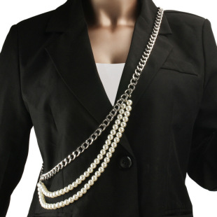 European and American Cross-border Jewelry Fashion Trend Multi-layer Imitation Pearl Metal Waist Chain Women's Retro Adjustable Waist Body Chain