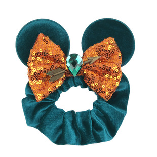 Halloween Cross-border Hot Selling Hair Accessories Mickey Skull Hair Ring Thickened Velvet Pig Intestine Hair Ring Gold