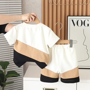 Korean-style summer casual short-sleeved suit summer boy baby thin outerwear letter round neck short-sleeved two-piece fashionable set