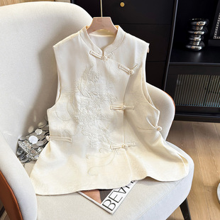 Quality Assurance Elegant Spring New Heavy Industry Phoenix Embroidered Vest National Style Chinese Buckle Jacquard Top Vest