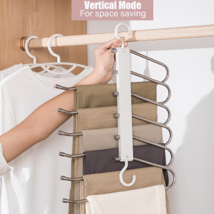 Cross-border multi-functional household clothing storage artifact multi-layer 6-bar bold stainless steel non-slip folding pants rack