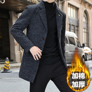 Men's cotton and thickening Coat Woolen Coat New Autumn and Winter Woolen Coat Mid-length Coat Men's Trendy