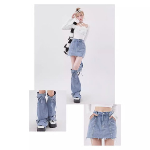 Simple Personality Niche Denim Skirt Denim Leg Cover Women's Trendy American Style High Street Hot Girl Sweet Cool Style A- line Hip Skirt
