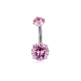 Mu Shang titanium steel puncture jewelry European and American hot-selling round belly button nail stainless steel four-claw double zircon inner wire belly button ring
