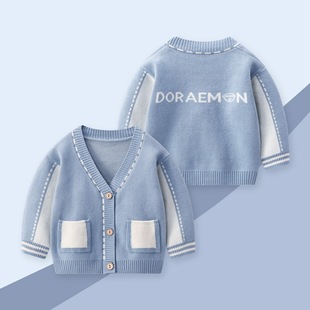 Baby Sweater Coat Autumn and Winter 2024 New Boys Baby Winter Knitted Shirt Top Children Boys fleece-lined Cardigan