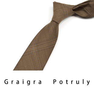 Houndstooth suit tie men's brown gray 7.5cm casual tie retro work plaid fashion women