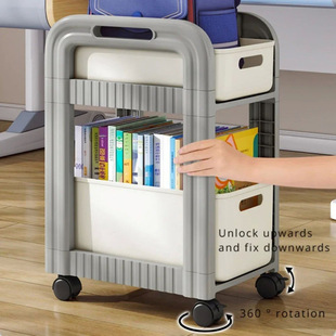 Movable Bookshelf 2-Tier School Bag Shelf Bookshelf Drawer S