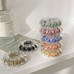 Korean-style Candy-colored Double-layer Telephone Line Hair Ring Girls' Sweet Waterproof Transparent Head Rope Leather Bracelet Dual-purpose Hair Rope