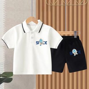 Cotton Boy's Lapel Polo Shirt Cartoon Astronaut Short Sleeve Shorts suit Children's Western Style Baby Boy Clothes