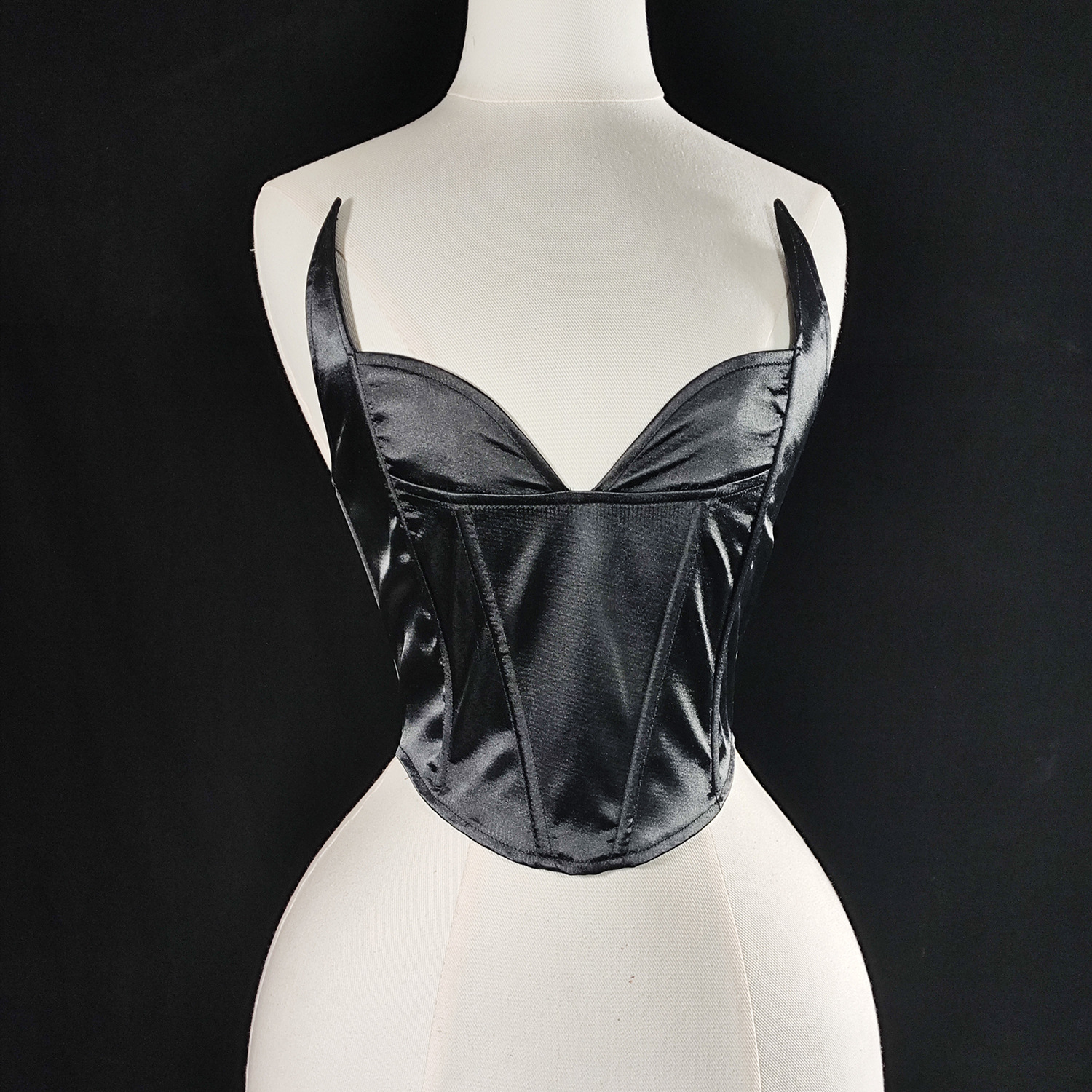 737 Satin Halloween Witch Fairy Catwoman Black Night Party Ball Corset with Straps