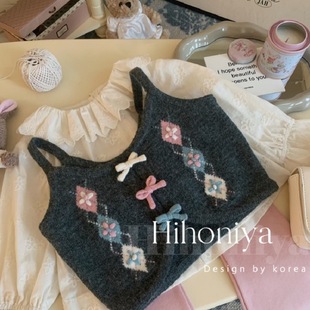 Lime South Korea Children's Wear 24 Autumn New Vintage All-match Color Bow Knitted Vest Fashionable Sleeveless Vest