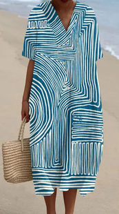 Independent Station New plus size Women's Shirt Pocket Short Sleeve dress Ocean Elements Holiday dress