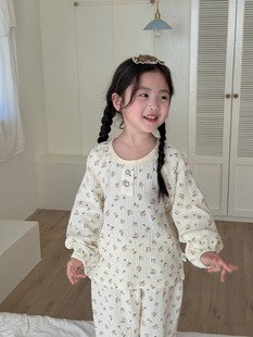 New Children's Double Gauze Home Clothes Boys and Girls Cotton Yarn Long Sleeve Pajamas Cotton Pullover Gauze Air-conditioning Clothing Set