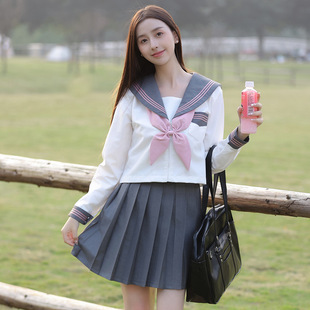 New Gray three JK uniform sailor suit college style Japanese embroidery pleated skirt suit jk uniform factory supply