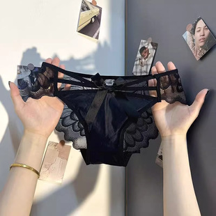 Angel Wings Sexy Lace Satin Cotton Crotch Underwear Women's Pure Desire Bow Hip Lifter Breathable Summer Hollow Low Waist