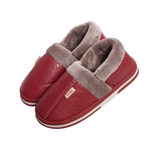 Large size PU leather bread and cotton slippers for the elderly winter indoor and outdoor home warm moon shoes non-slip high-top cotton shoes
