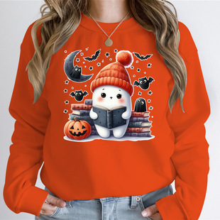 Women's Halloween Hoodless Sweatshirts Funny Books Ghost Gra
