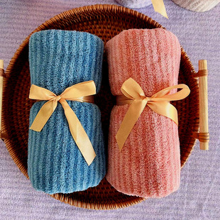 Wholesale coral velvet towel plain horizontal strip household soft absorbent not easy to drop wadding soft edge covered towel face towel