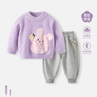Children's chenille sweater autumn and winter clothes for boys and girls baby fleece-lined sweater baby top warm clothes for winter