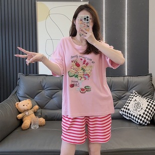 Summer Thin Short-sleeved Shorts Women's Pajamas Imitation Cotton suit with Chest Pad Casual Pullover Live Internet Popular Home Clothes