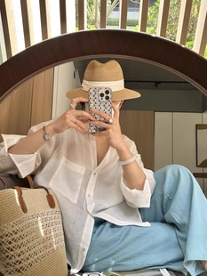 Natural 100 Ramie Fabric Lightweight Breathable Summer Sunscreen Shirt White and Micro-transparent Loose Shirt Women's Super Beautiful