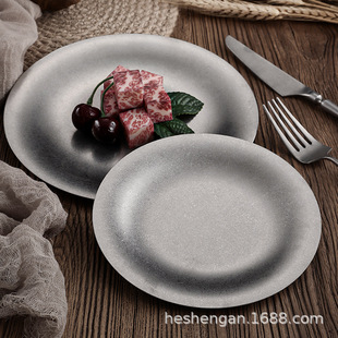 Retro Japanese-style stainless steel disc old industrial style plate coffee shop cake dessert plate commercial barbecue plate