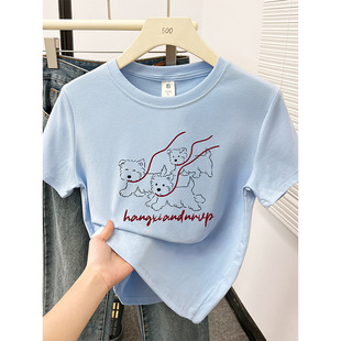 Korean Style Casual Design Short-sleeved T-shirt Women's Summer New Fashionable All-match Small Shoulder Crewneck Top