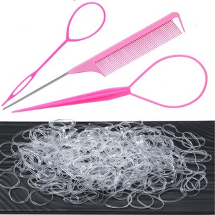 Cross-border Hair Loop Tools Pointed Tail Comb Lazy Hair Braided Hair Pull Needle Transparent Hair Rope Rubber Band suit
