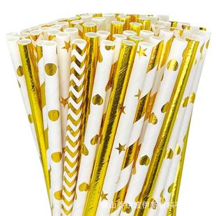 Bronzing Paper Straw Party Festive Spring Festival Christmas Paper Drinking Tube Food Grade Degradable Golden Paper Straw