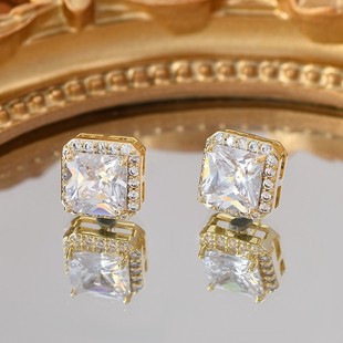 Korean Niche Design Geometric Zircon Sugar Cube Earrings for Women, Versatile Earrings, High-End and Elegant Earrings Wholesale
