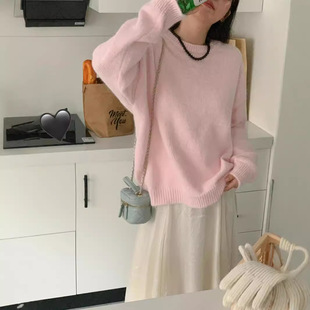Solid Color Pullover Sweater Gentle Style Autumn and Winter New Foreign Trade Loose High-end Soft Waxy Base Sweater Women's Clothing