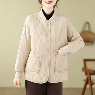 Light Down Cotton-padded Coat Women's 2024 Winter Fashion Casual Baseball Collar Cotton-padded Coat Middle-aged Mother Cotton-padded Short Coat